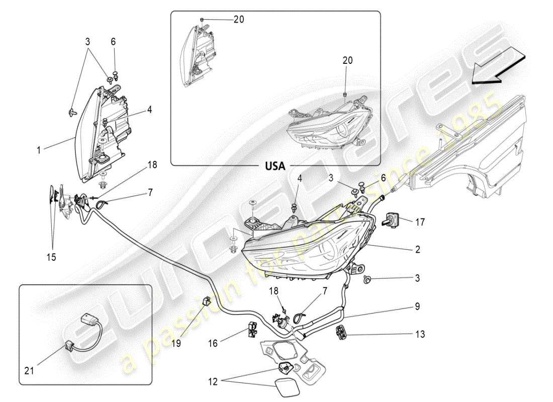 maserati ghibli (2019) grupos de faros diagrama de piezas