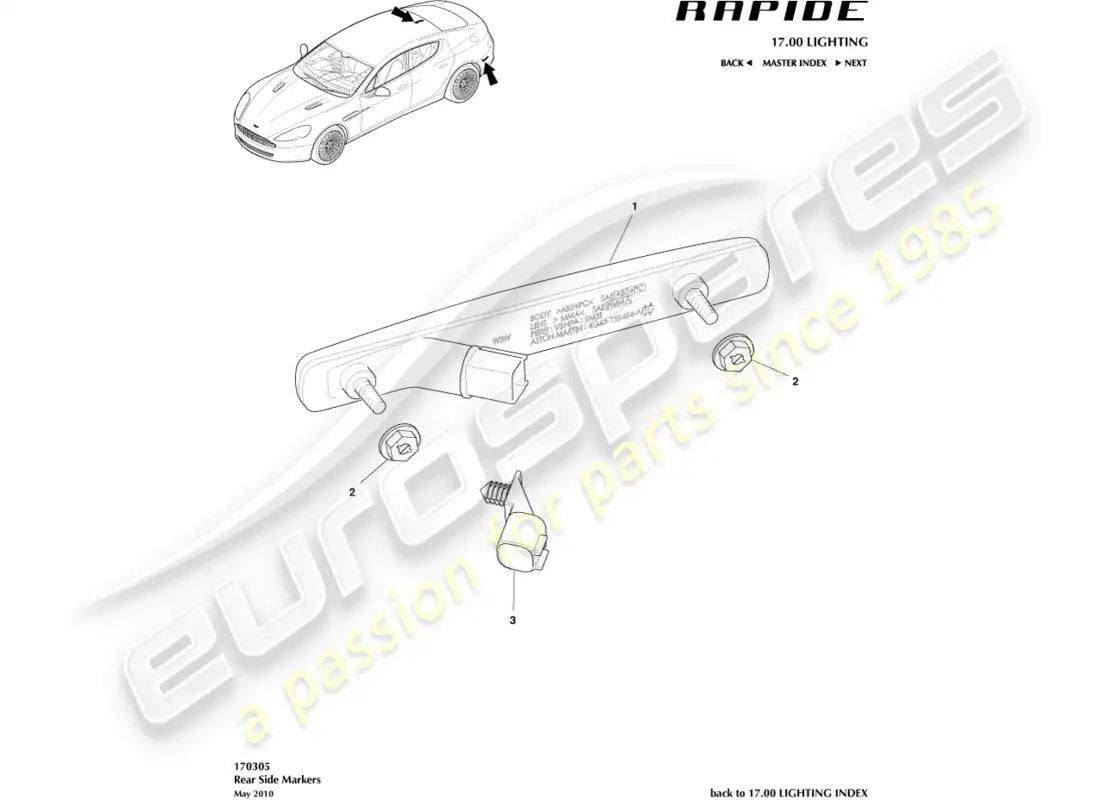 aston martin rapide (2011) marcadores laterales traseros diagrama de piezas