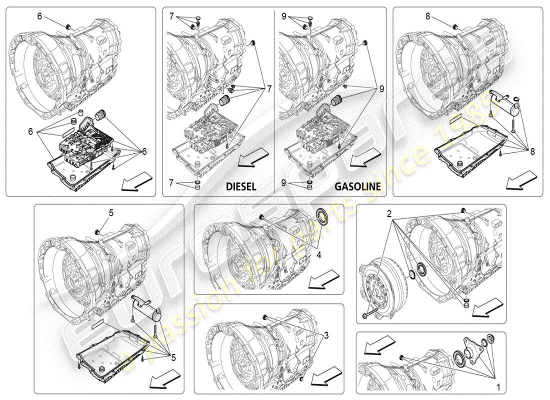 maserati ghibli (2019) carcasas de caja de cambios diagrama de piezas
