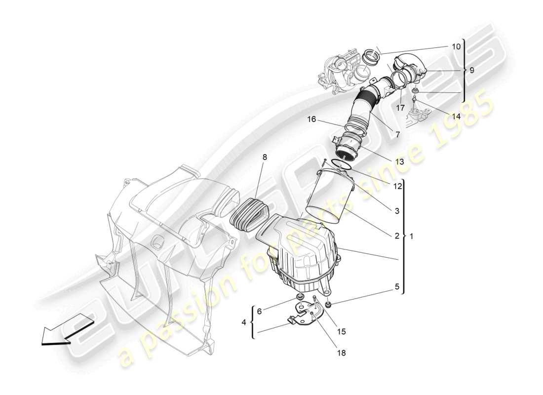 maserati ghibli (2014) filtro de aire, toma de aire y conductos diagrama de piezas