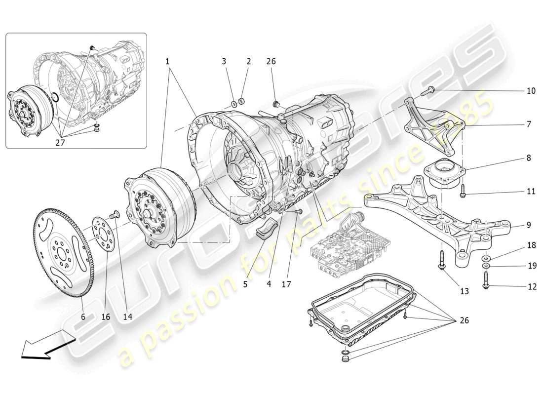 maserati ghibli (2014) diagrama de piezas de las carcasas de la caja de cambios