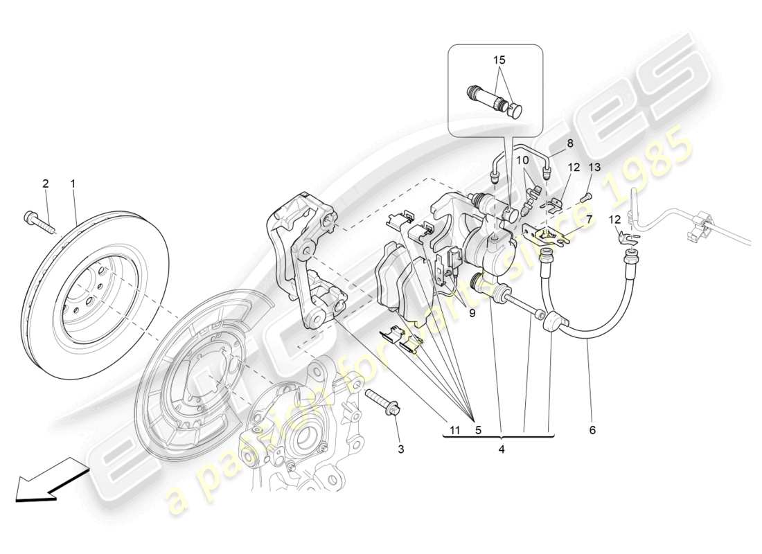 maserati ghibli (2014) diagrama de piezas de los dispositivos de frenado en las ruedas traseras