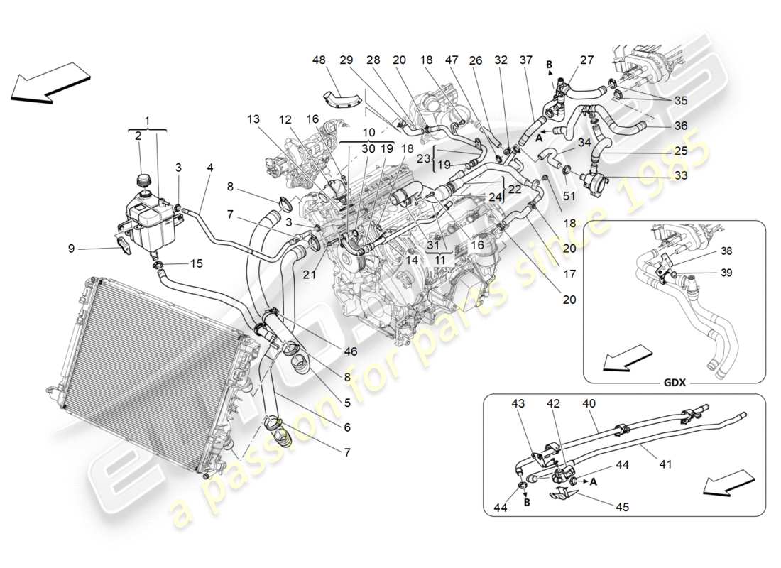 maserati qtp 3.0 tds v6 275hp (2015) sistema de refrigeración: diagrama de piezas de nourice y líneas