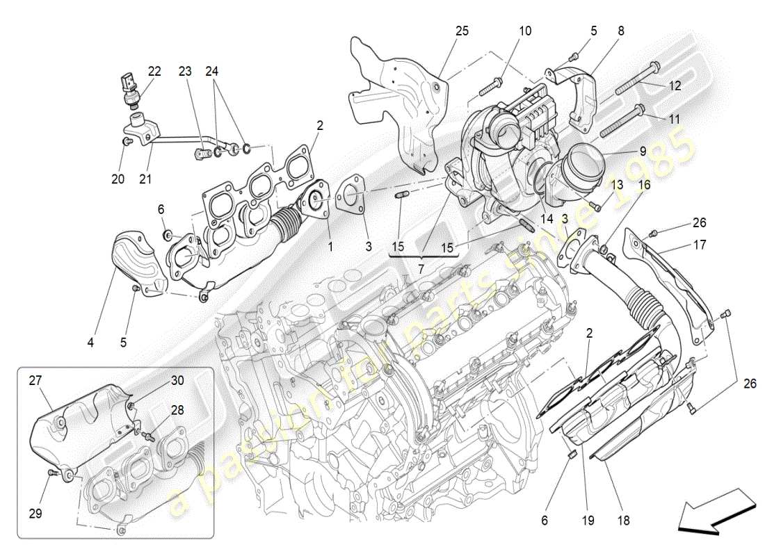 maserati ghibli (2019) sistema de turboalimentación: equipos diagrama de piezas