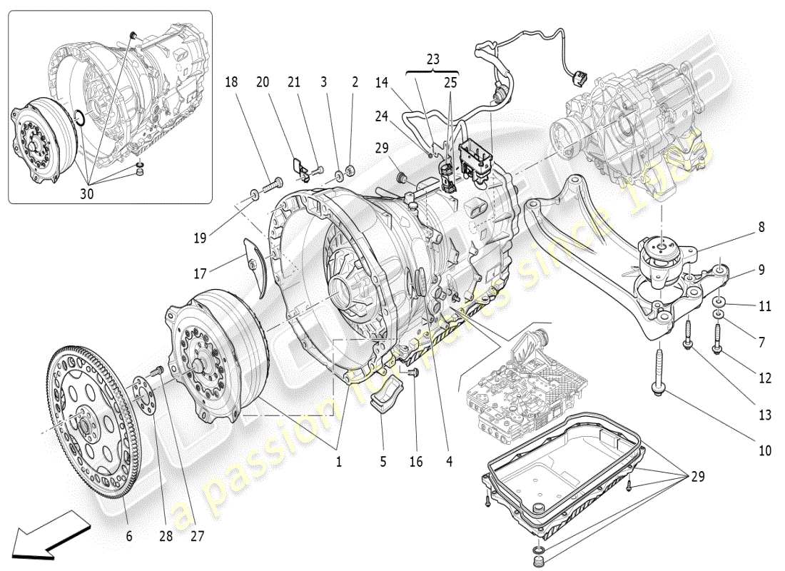 maserati ghibli (2019) carcasas de caja de cambios diagrama de piezas