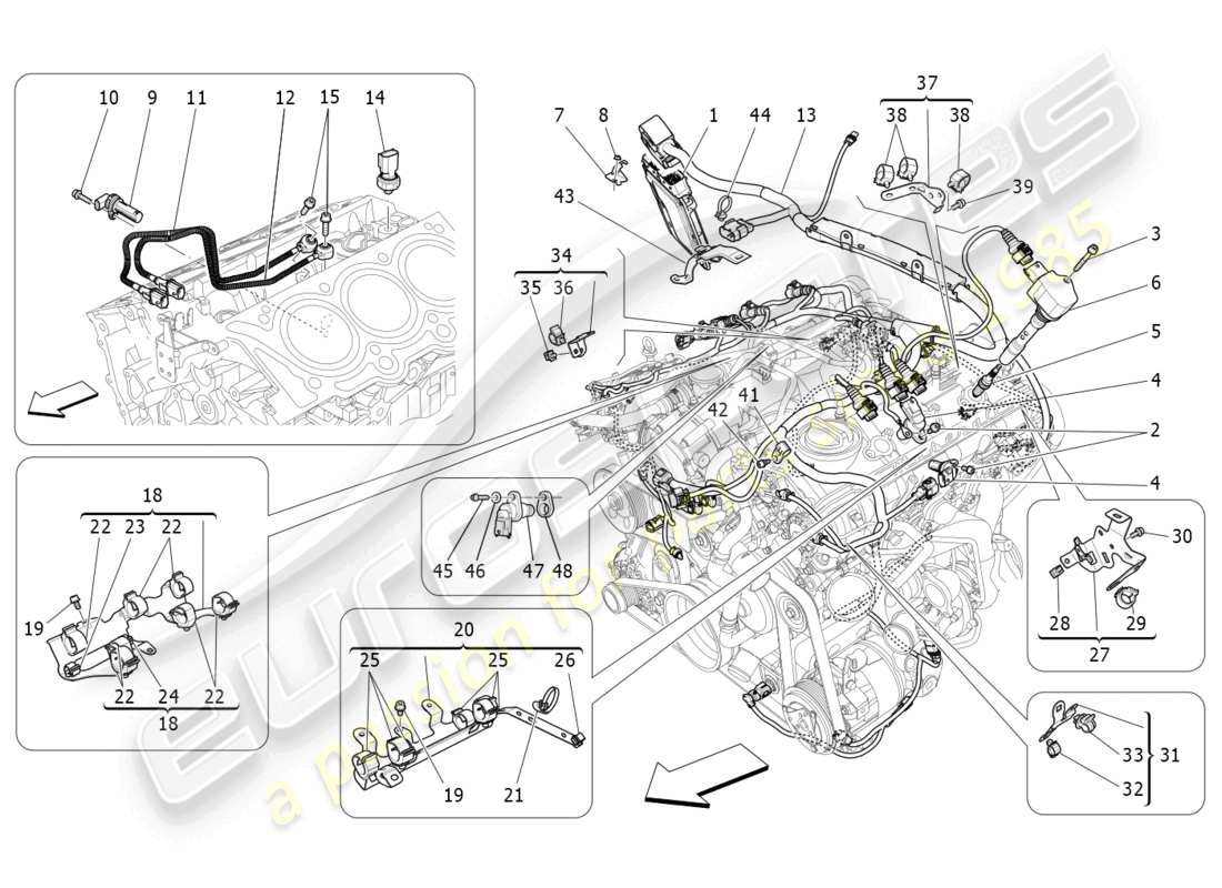 maserati levante modena (2022) control electrónico: diagrama de piezas de control de sincronización del motor y inyección