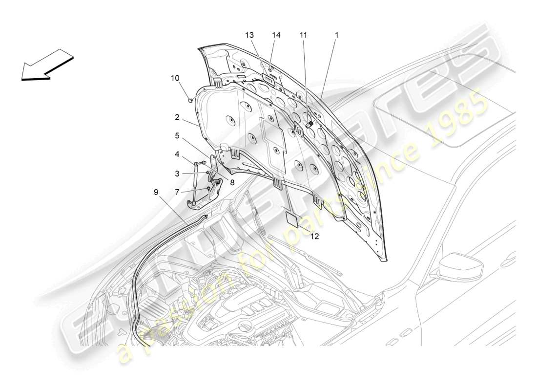 maserati levante modena (2022) diagrama de piezas de la tapa frontal