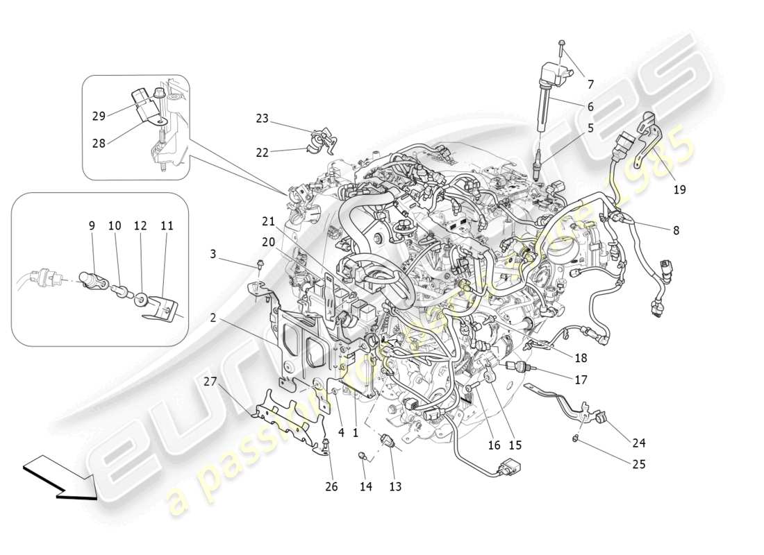 maserati ghibli fragment (2022) control electrónico: diagrama de piezas de control de sincronización del motor y inyección