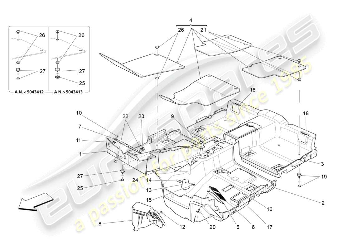 maserati ghibli fragment (2022) alfombrillas del habitáculo diagrama de piezas