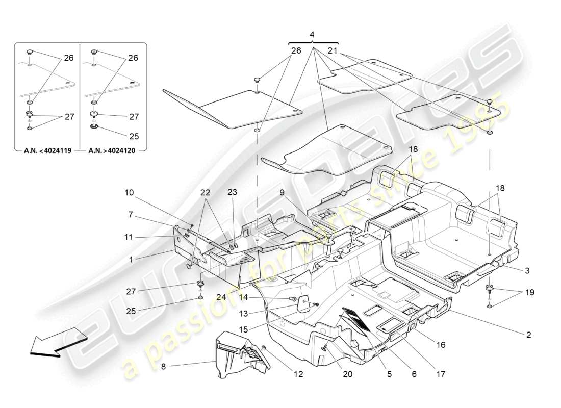 maserati quattroporte (2018) alfombrillas del habitáculo diagrama de piezas