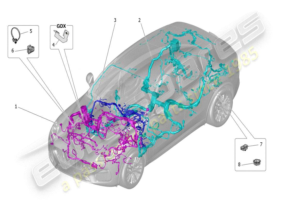 maserati grecale modena (2023) cableado principal diagrama de piezas