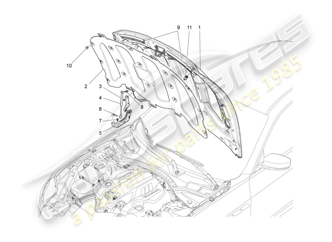 maserati ghibli fragment (2022) diagrama de piezas de la tapa frontal