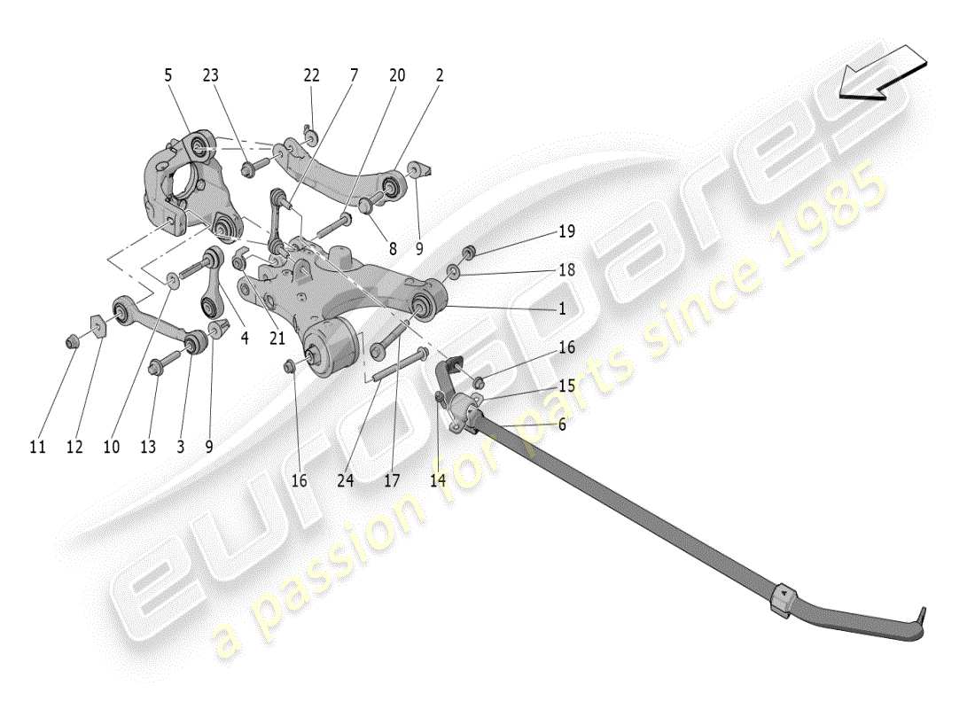 maserati grecale modena (2023) diagrama de piezas de la suspensión trasera