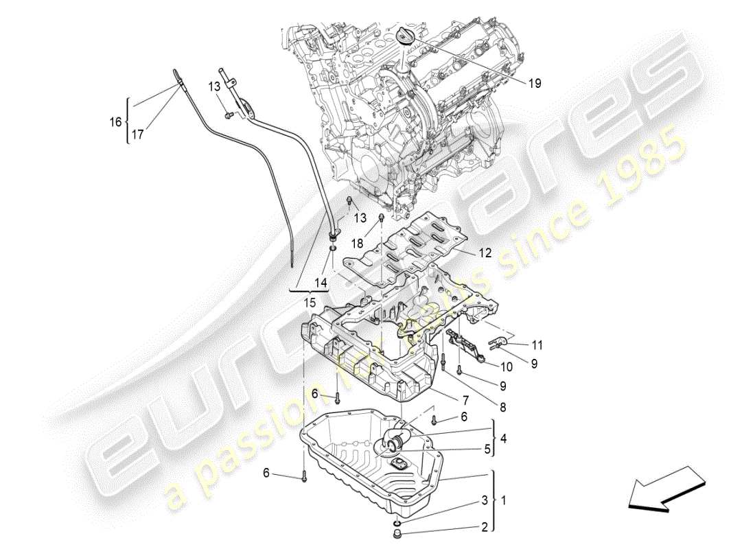 maserati ghibli (2021) sistema de lubricación: diagrama de piezas del circuito y de la colección