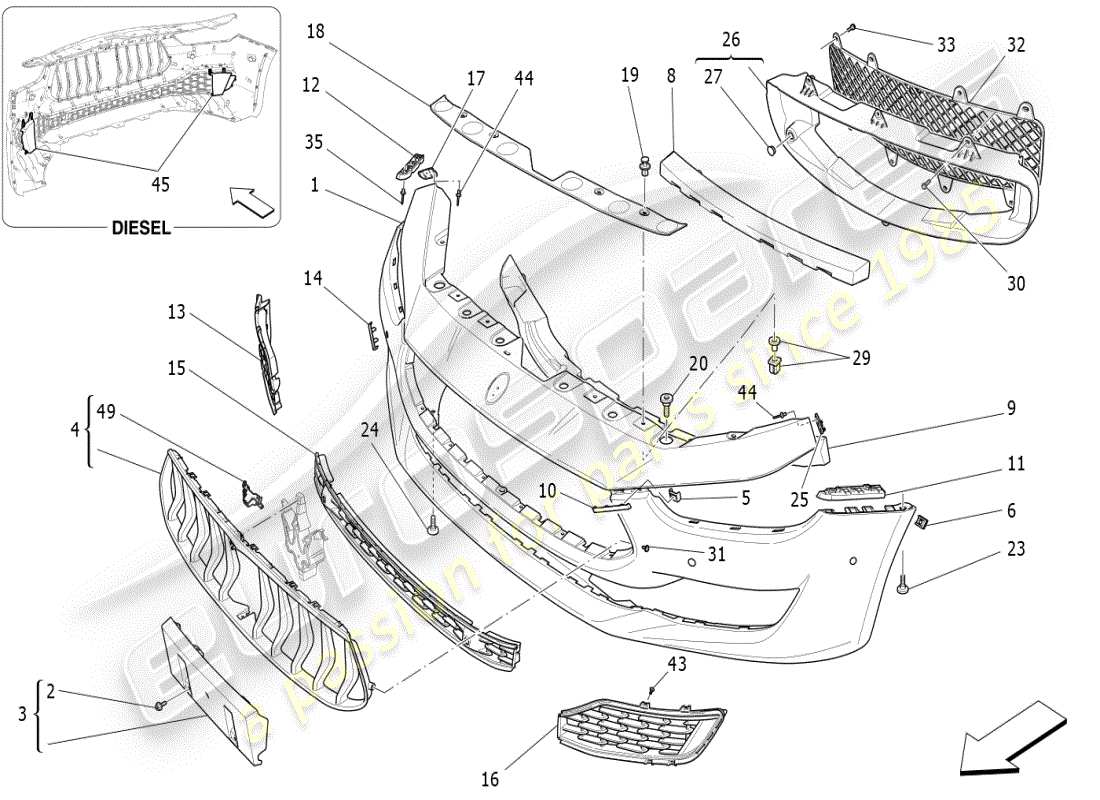 maserati ghibli (2019) parachoques delantero diagrama de piezas
