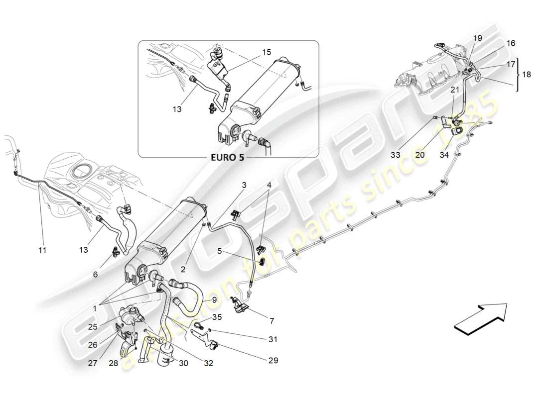 maserati ghibli (2014) diagrama de piezas del sistema de recirculación de vapores de combustible