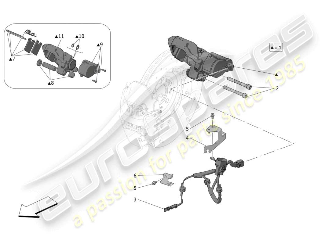 maserati mc20 (2022) diagrama de piezas del freno de estacionamiento