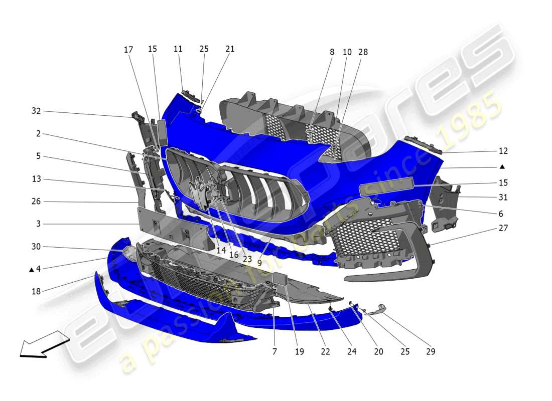 maserati grecale trofeo (2023) parachoques delantero diagrama de piezas