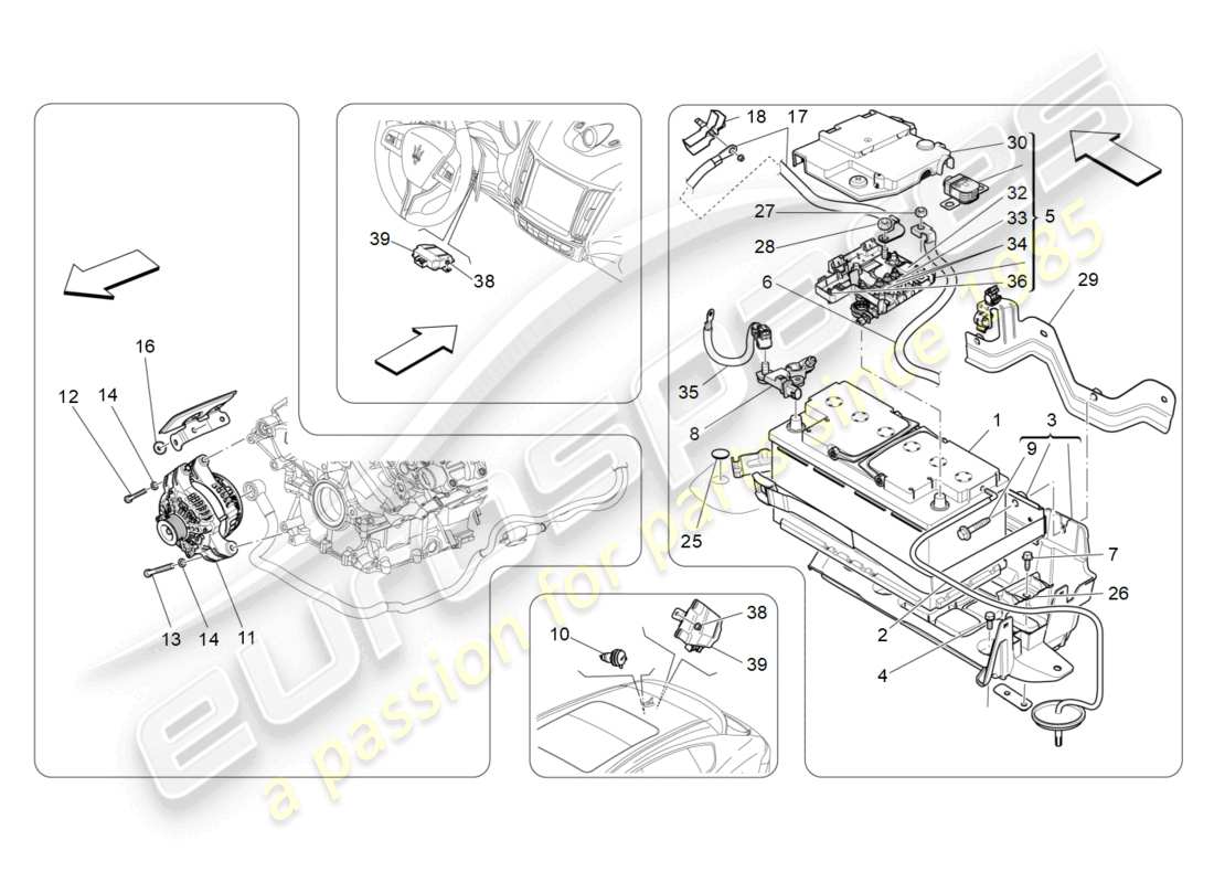 maserati levante trofeo (2020) diagrama de partes de generación y acumulación de energía