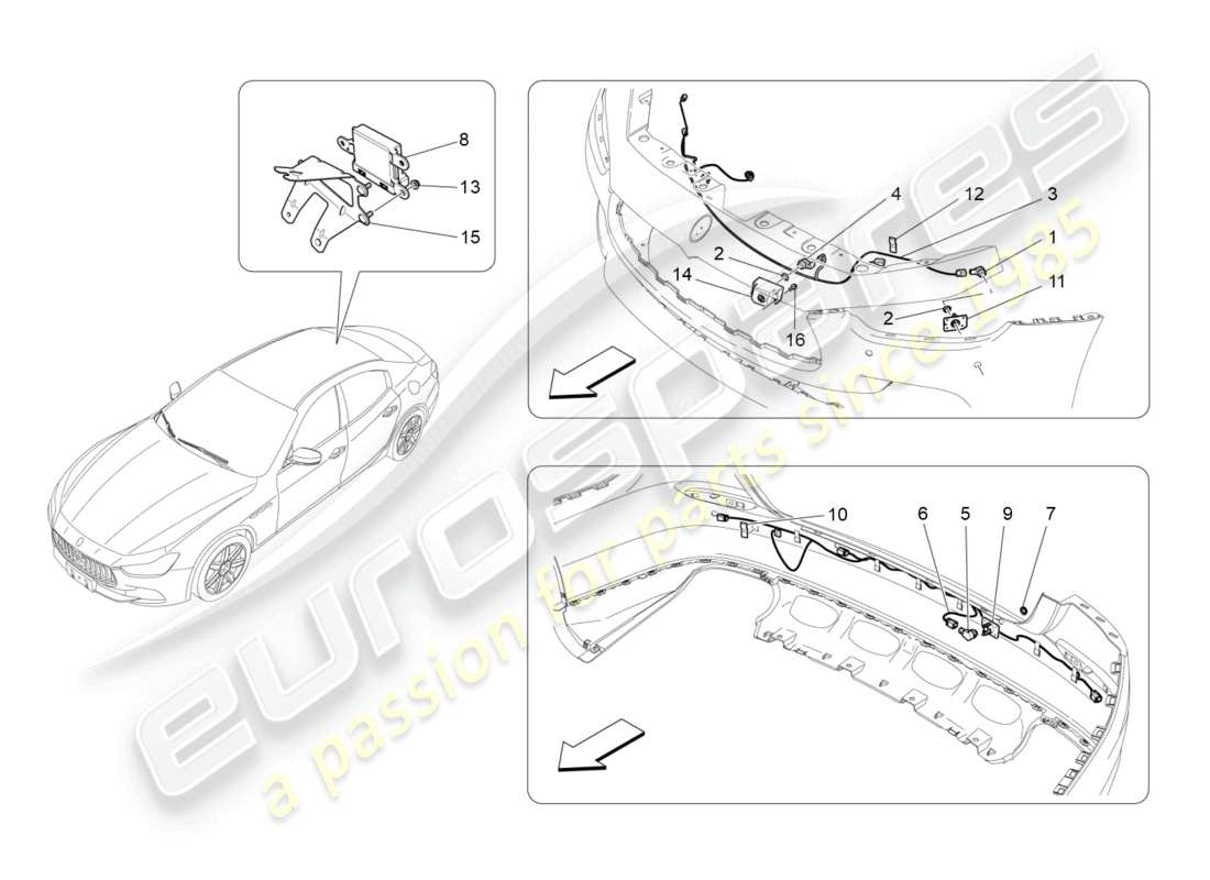 maserati ghibli (2014) diagrama de piezas de los sensores de estacionamiento