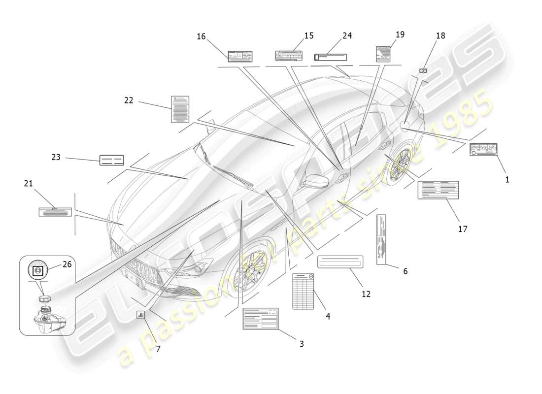 maserati ghibli (2016) pegatinas y etiquetas diagrama de piezas