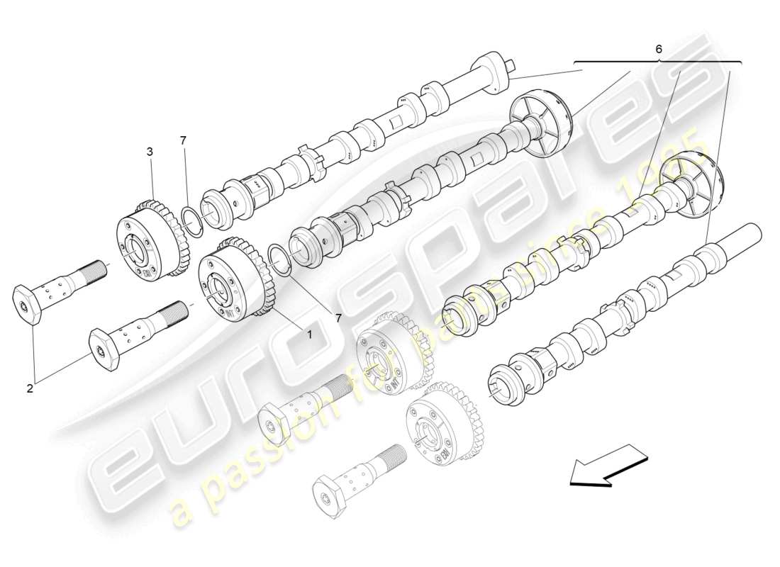 maserati ghibli (2014) diagrama de piezas de los árboles de levas de la culata del cilindro derecho