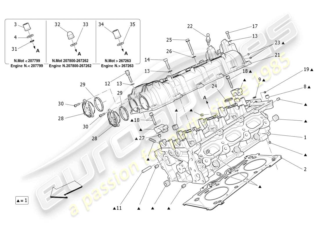 maserati ghibli (2014) diagrama de piezas de la culata derecha