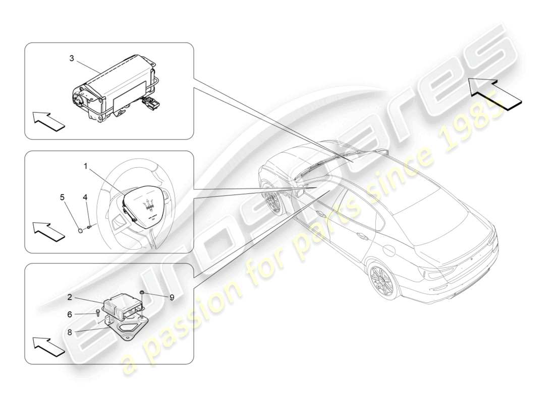 maserati quattroporte (2018) diagrama de piezas del sistema de airbag delantero