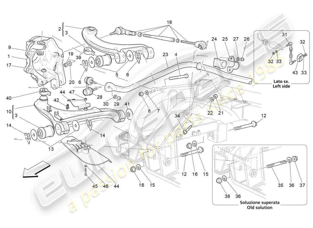 maserati grancabrio mc (2013) diagrama de piezas de la suspensión trasera