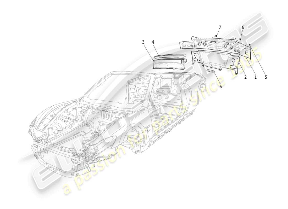 maserati grancabrio mc (2013) diagrama de piezas de la carrocería y los paneles exteriores traseros