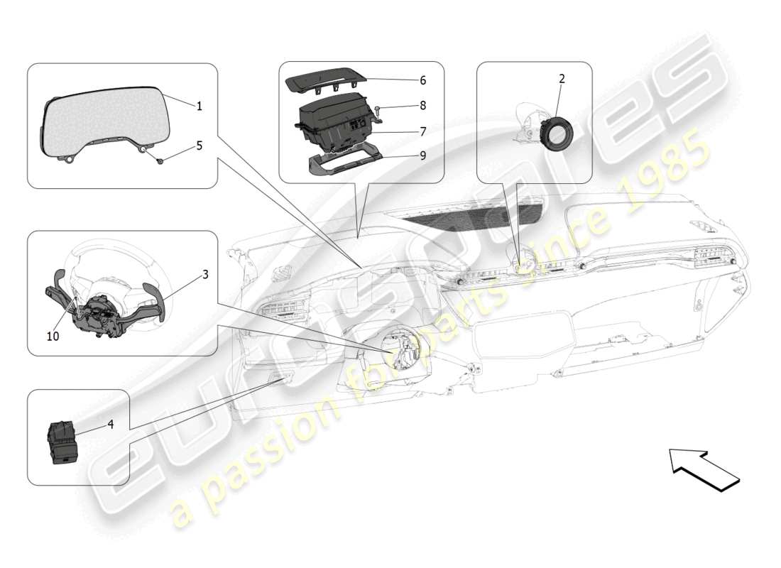 maserati grecale trofeo (2023) dispositivos del tablero diagrama de piezas