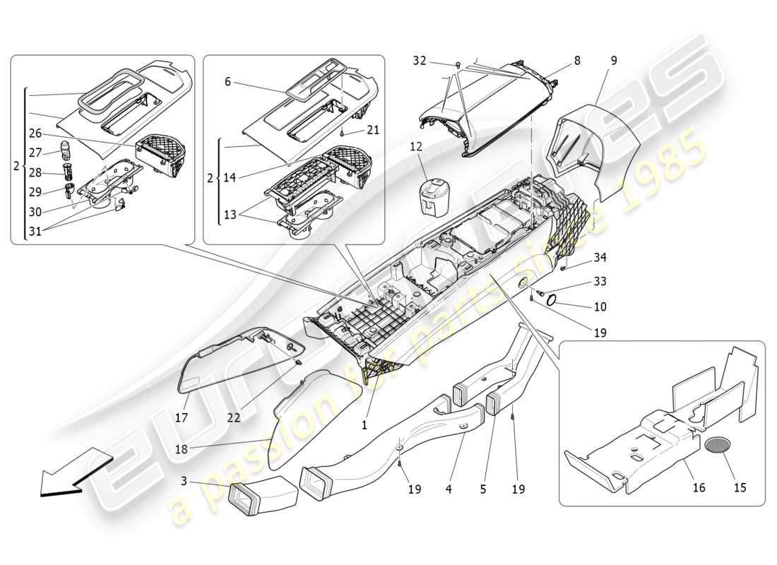 maserati ghibli (2016) consola de accesorios y consola central diagrama de piezas
