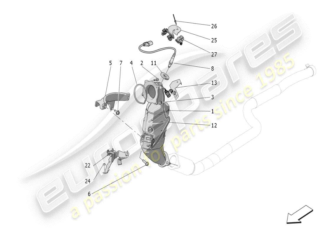 maserati grecale modena (2023) diagrama de piezas de convertidores precatalíticos y convertidores catalíticos