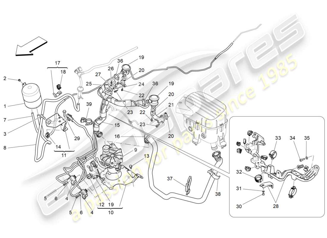maserati levante trofeo (2020) sistema de aire adicional diagrama de piezas