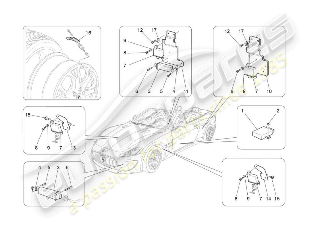 maserati grancabrio mc (2013) diagrama de piezas del sistema de control de presión de neumáticos