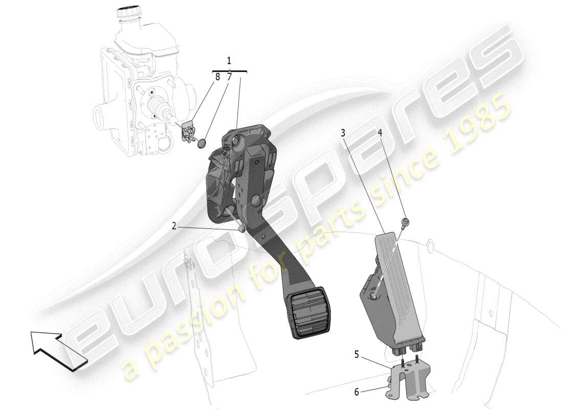 maserati grecale modena (2023) unidad completa de pedal diagrama de piezas