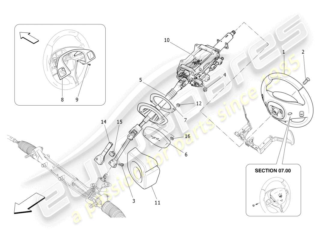 maserati quattroporte (2018) diagrama de piezas de la unidad de volante y columna de dirección