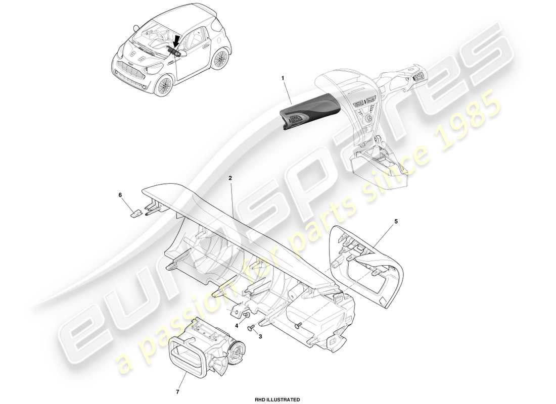 aston martin cygnet (2012) diagrama de piezas ip del pasajero