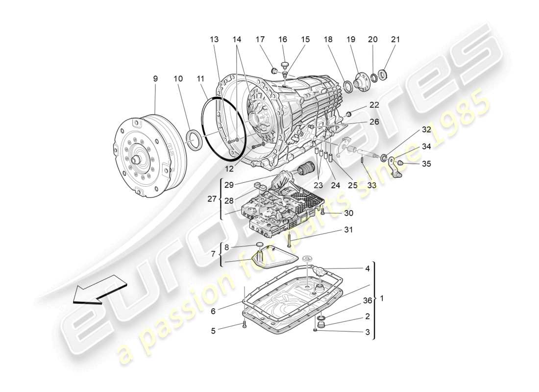 maserati grancabrio mc (2013) diagrama de piezas de las carcasas de la caja de cambios