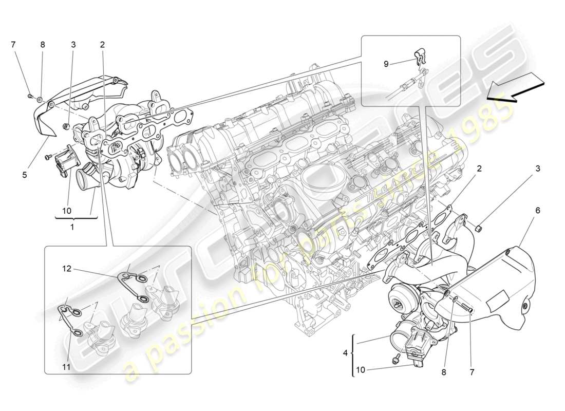 maserati levante modena s (2022) sistema de turbocargación: equipos diagrama de piezas