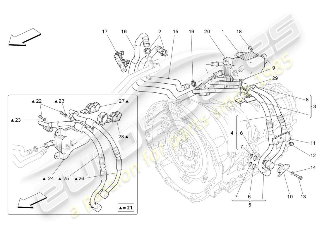 maserati quattroporte (2018) diagrama de piezas de lubricación y refrigeración del aceite de la caja de cambios