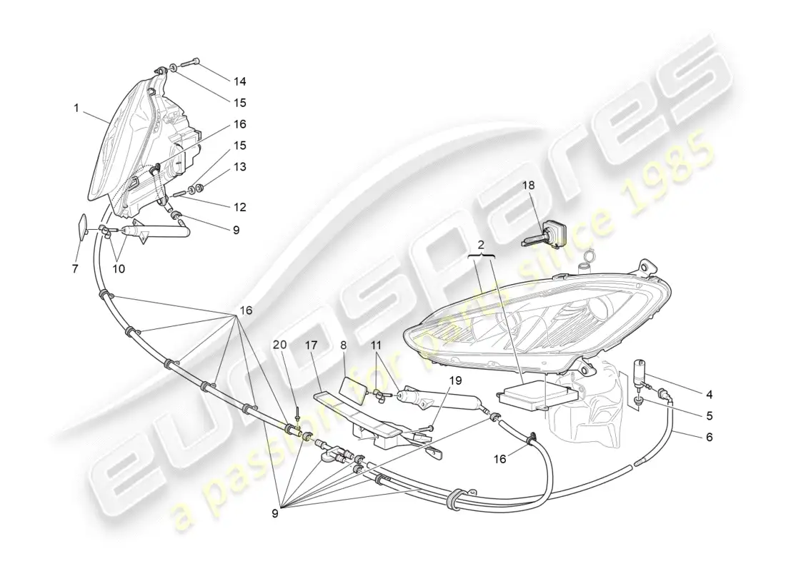 maserati granturismo s (2019) diagrama de piezas de los grupos de faros