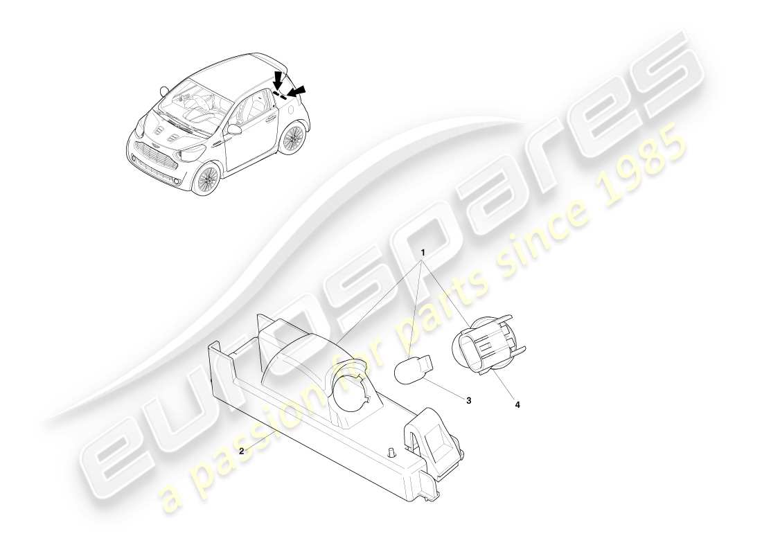aston martin cygnet (2012) diagrama de piezas de la lámpara de matrícula
