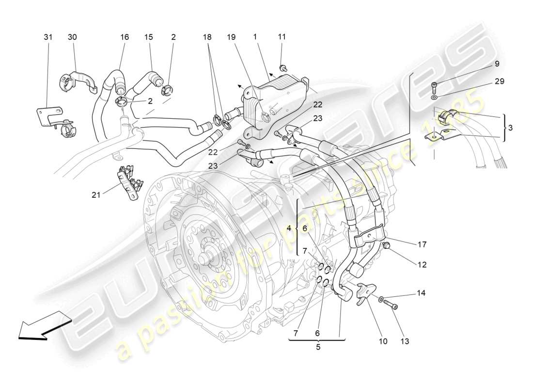 maserati levante trofeo (2020) lubricación y refrigeración del aceite de la caja de cambios diagrama de piezas