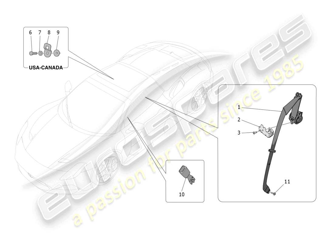 maserati mc20 cielo (2023) diagrama de piezas de cinturones de seguridad