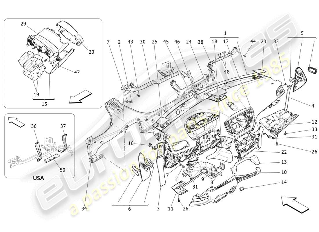 maserati ghibli (2014) unidad de tablero diagrama de piezas