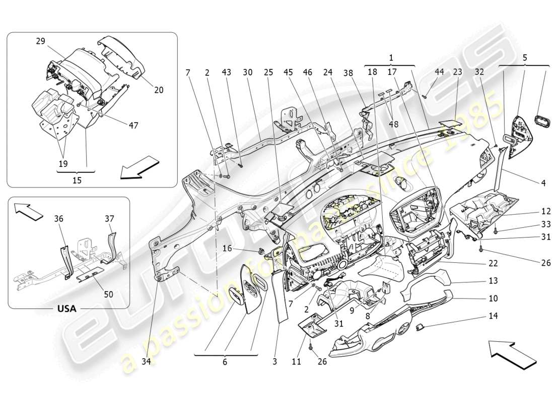 maserati ghibli (2014) diagrama de piezas de la unidad del tablero