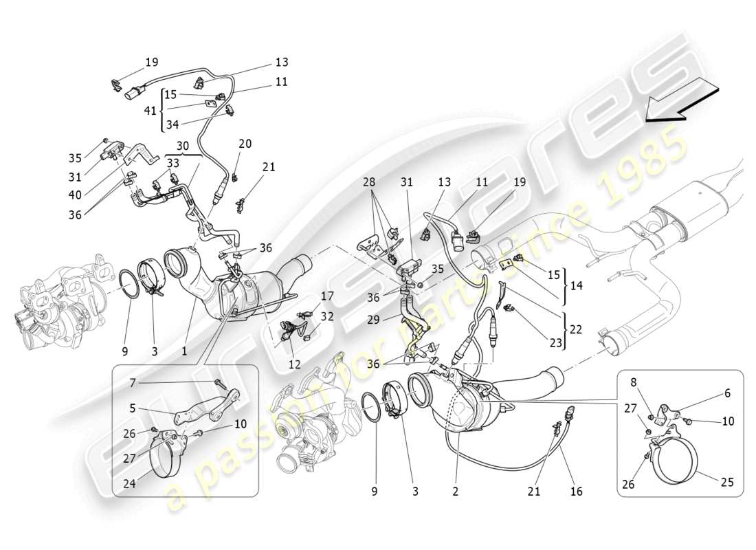 maserati levante gts (2020) convertidores precatalíticos y convertidores catalíticos. diagrama de piezas