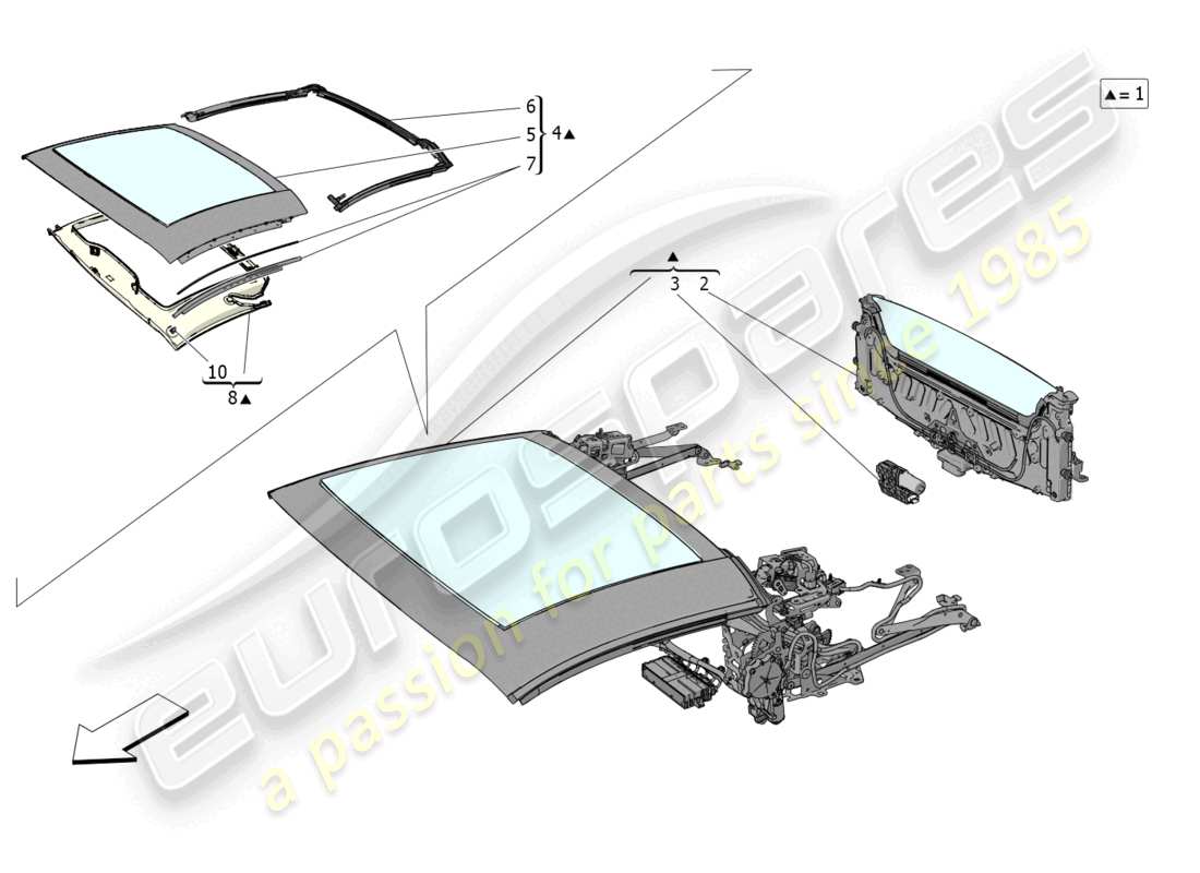 maserati mc20 cielo (2023) capote eléctrico: diagrama de partes de revestimientos
