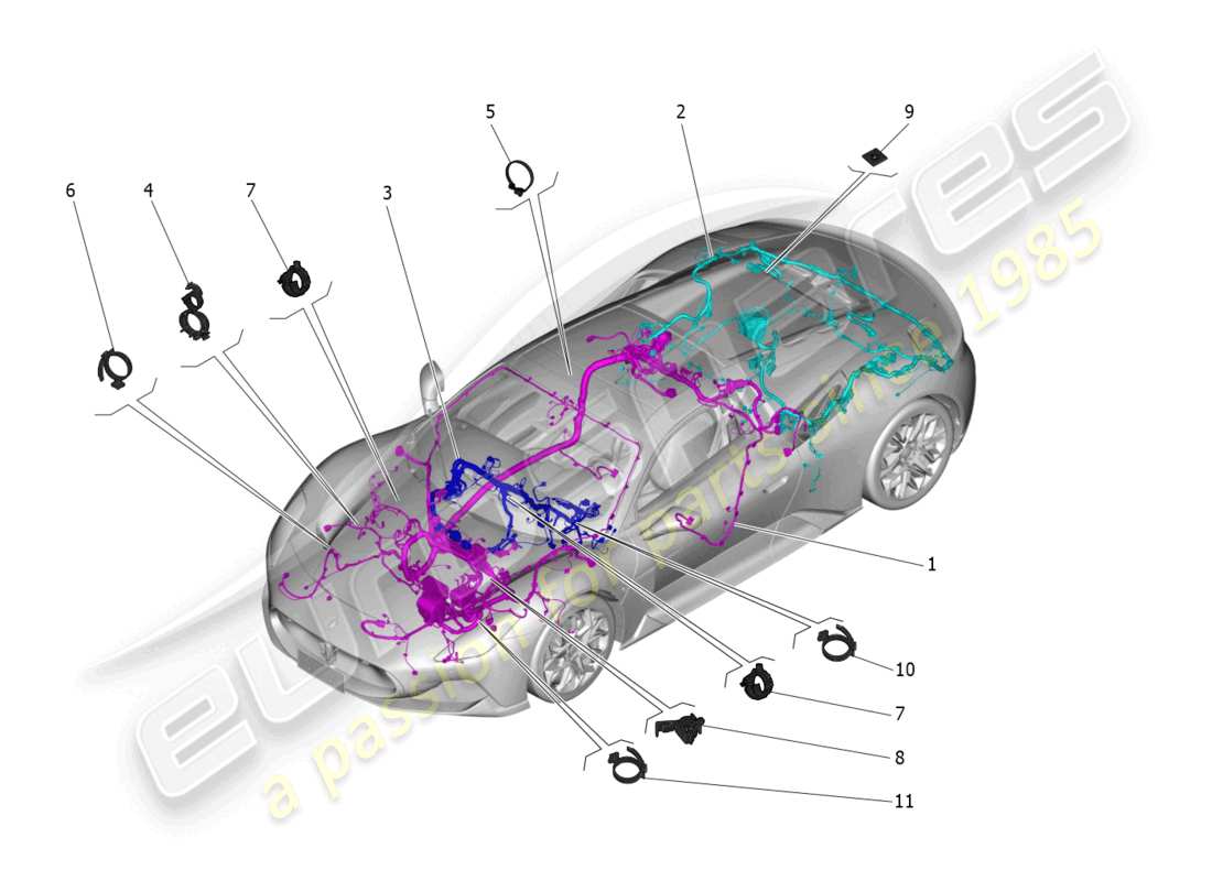 maserati mc20 cielo (2023) diagrama de piezas de cableado principal